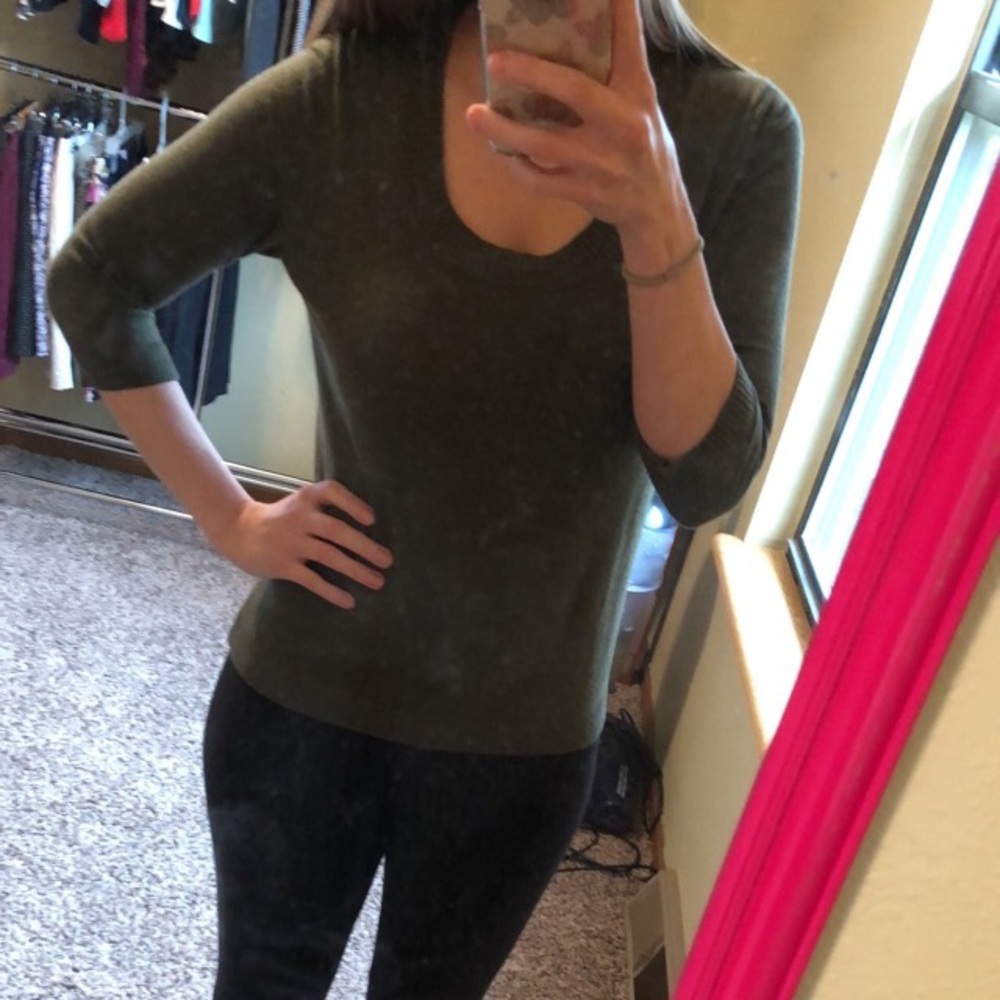 Super soft olive green 3/4 length sleeves sweater